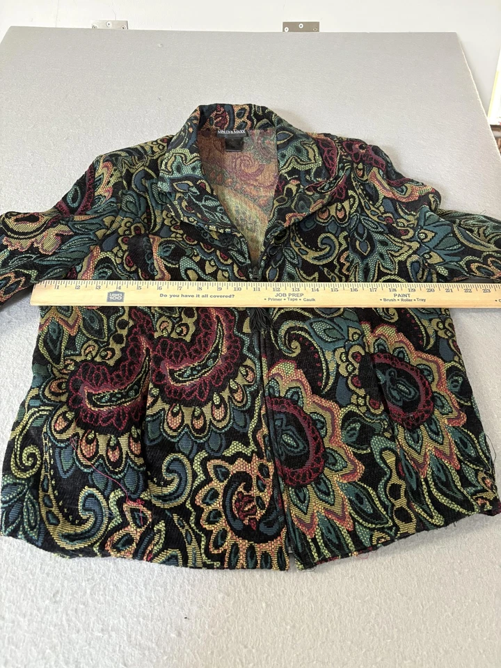 Chaqueta Molly & Maxx Mujer XL Negra Multicolor Paisley Tapiz Blazer Hecha en EE. UU. Foto 3 de 4