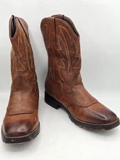 Rollda cowboy Work boots thick Heel Square Toe Sz 13 Brown NZX35