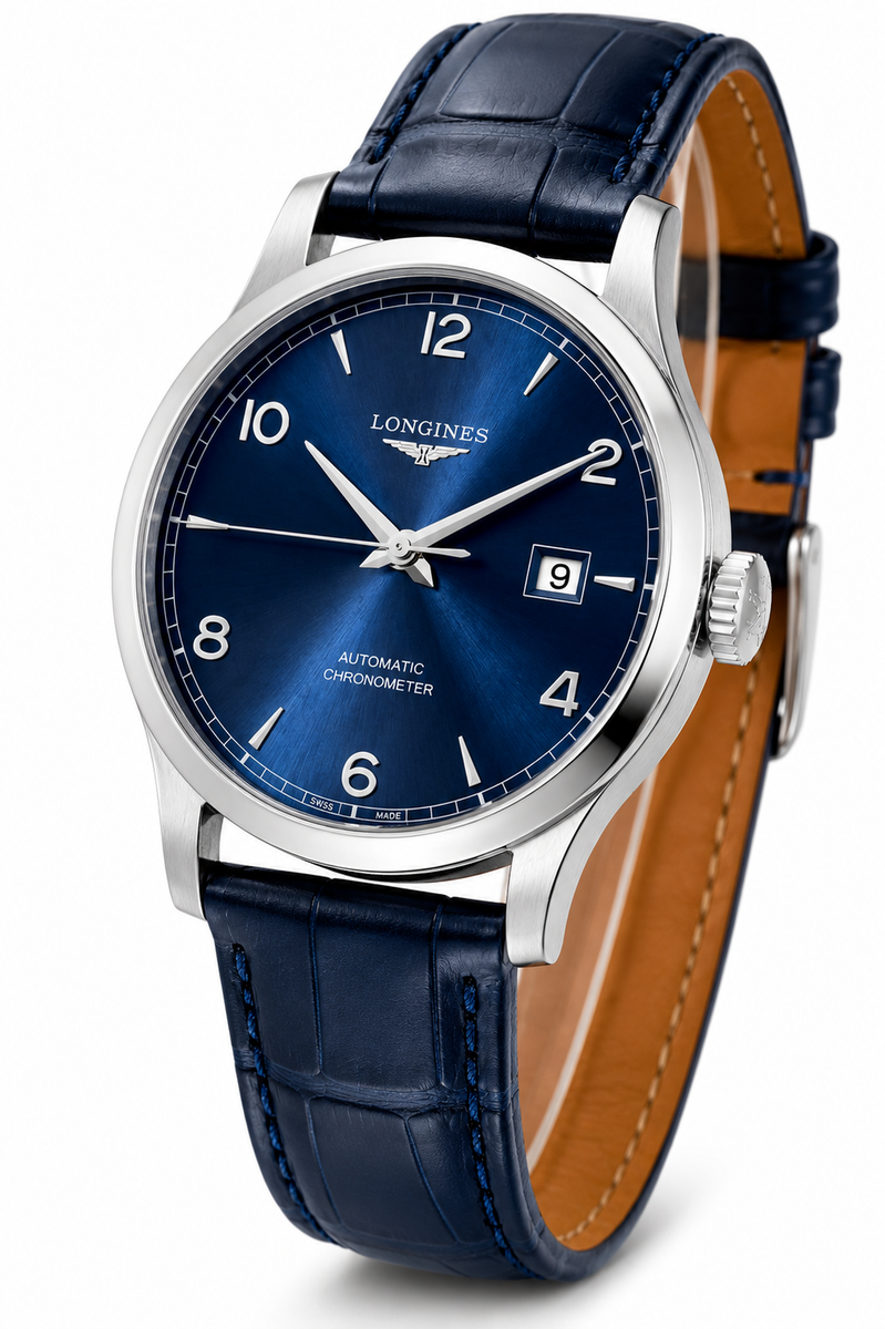 ロンスプ　ローレグ　ブルー　M, L Longines Record Automatic 40mm Blue Dial Leather Men's Watch L2