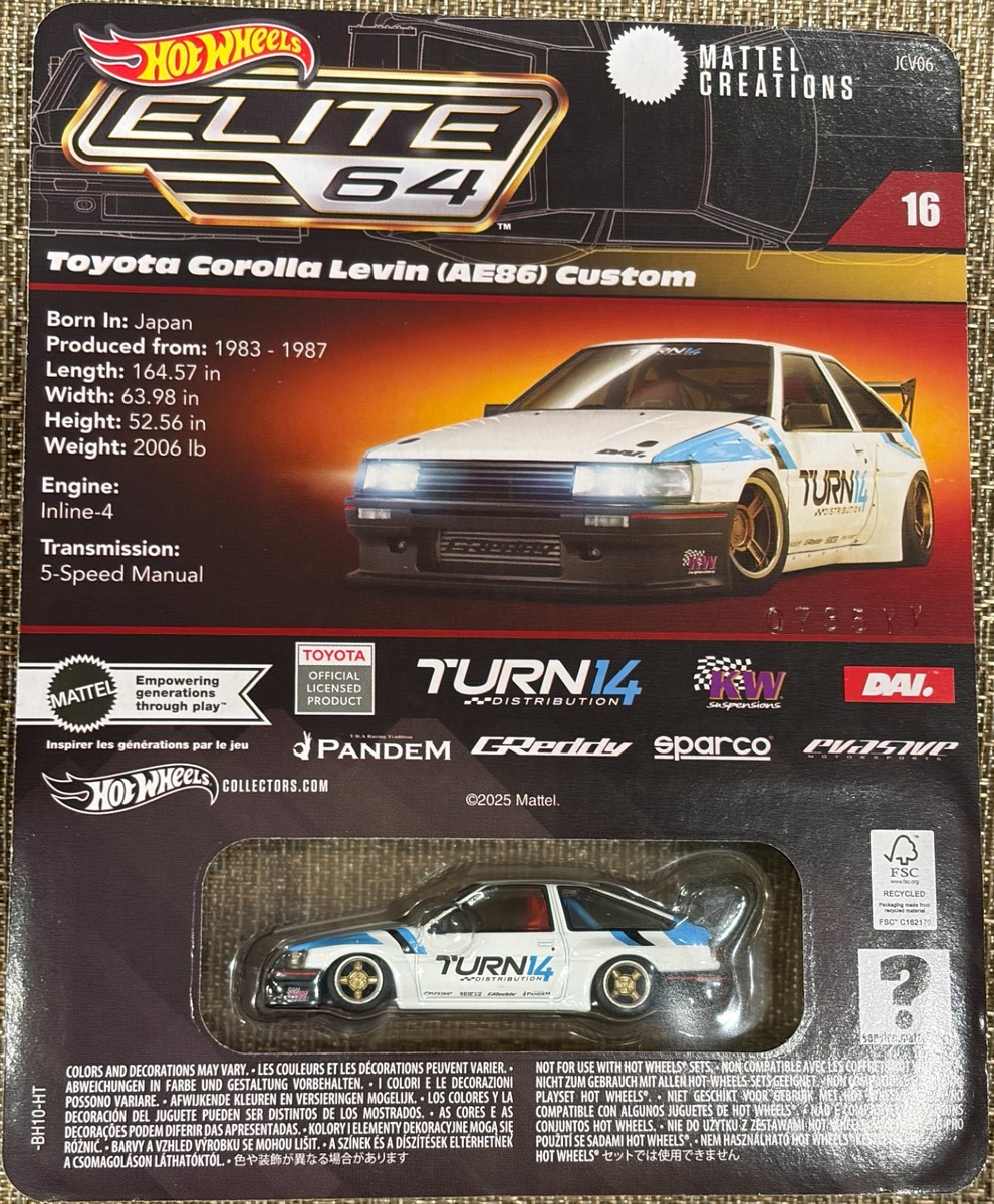 2025 Hot Wheels Elite 64 Toyota Corolla AE86Custom ,Free Shipping