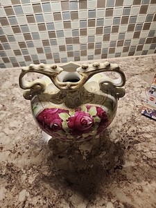 ANTIQUE NIPPON HAND PAINTED LARGE FLORAL VASE MORIAGE PAINTING