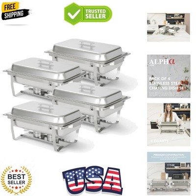 4 Pack Chafing Dish Full Set   Stainless Steel Catering Chafer with Lids, Pan...