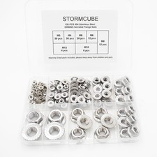 120 pcs DIN6923 Serrated Flange Nuts M3 M4 M5 M6 M8 M10 M12 Assortment Kit 30...