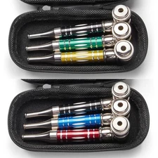 ( 6Pack ) 4.3" Long Metal Lay Flat Tobacco Smoking Hand Pipes with Caps Lids