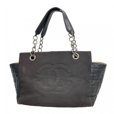 CHANEL Chocolate Bar Lambskin Canvas Tote Bag Black | eBay