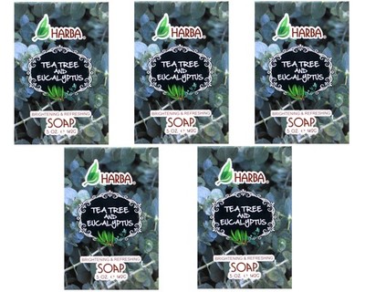 Harba Bath Soap, Brightening & Refreshing, Tee Tree & Eucalyptus, 5 OZ - 5 Pack