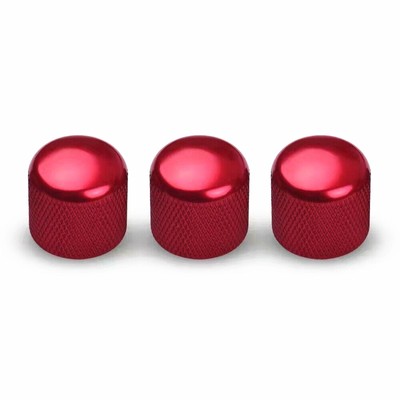 3pcs Red Electric Guitar Volume Tone Control Knobs Dome Metal Potentiometer Caps