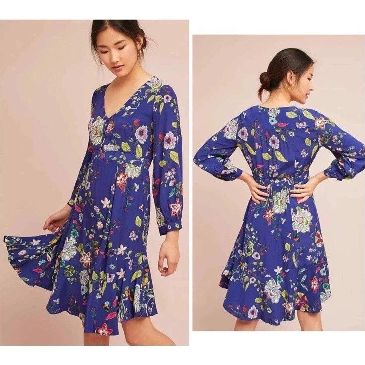 Vestido Anthropologie Maeve Boho Azul Madera de Arce Floral Talla Grande Foto 4 de 4