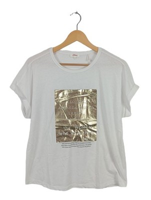 S.OLIVER Print-Shirt Damen Shirt Gr. DE 40 goldfarben-weiß Casual-Look