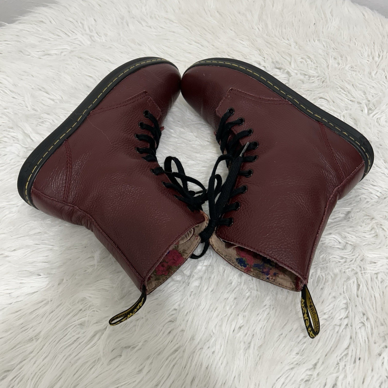 Dr Doc Martens Leyton Ankle Boots 7 Burgundy Leather Leyton Round Toe Combat thumbnail 5
