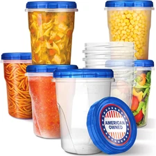 32Oz Plastic Containers with Twist Top Lids (6 Pack), Quart Freezer Containers w