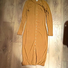 Scenario Women's XS Brown Solid Rib Knit Button Front Crew Neck Midi Dress
