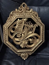 Vtg '76 Syroco Homco Harp Wall Plaque Decor Musical Gold Hollywood Regency MCM
