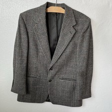 Vintage Bill Blass Mens 42R Sport Coat Blazer Jacket Houndstooth Plaid Pure Wool