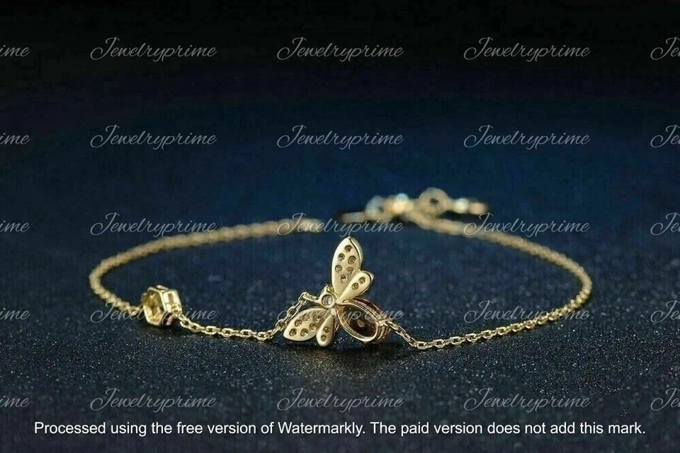 2Ct Round Cut Lab Created Citrine Bee Chain Bracelet 14K Yellow Gold Plated - Image 2 of 4