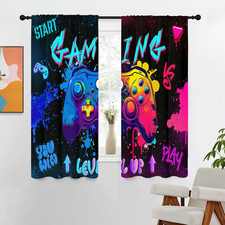 Gaming Curtains 42" W X 63" L Game Kids Boys Teen Graffiti Gamepad for Gamer Col