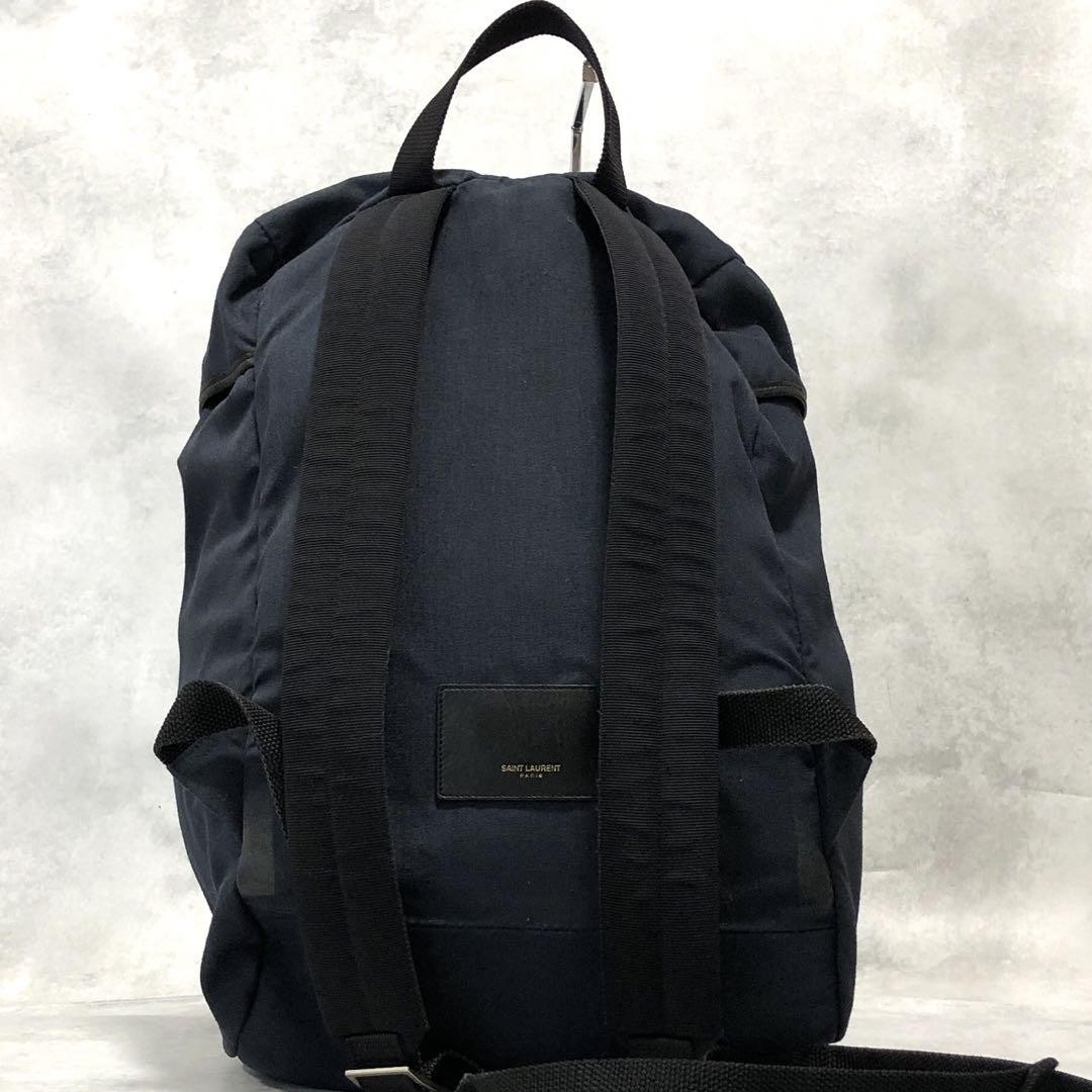 Zaino Saint Laurent Paris Nylon Pelle Navy Grande Capacità Uomo Autentico