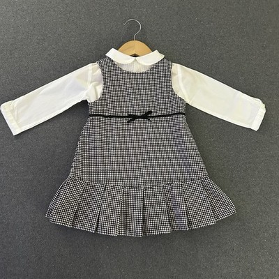 Gymboree Houndstooth Jumper Dress 18 Months Black Pink Gocco Pleated Blouse VTG