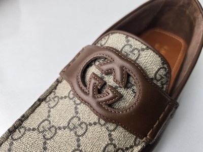 Gucci Men's US 9.5 UK 8.5 Brown Leather GG Supreme Logo Driving