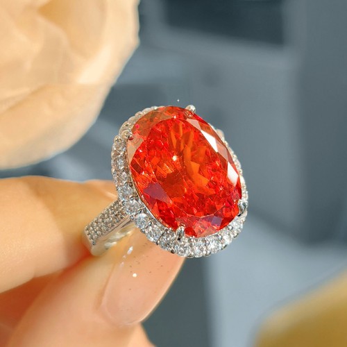 New High Carbon Ice Flower Cut Fanta Red Garnet Gems Luxury Women Silver Rings - Picture 5 of 6
