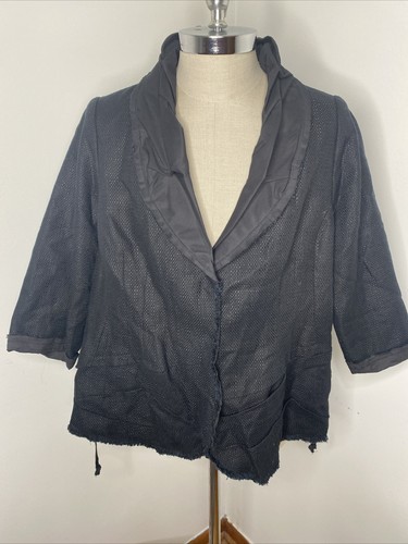Soft Surroundings Damen-Leinenjacke Gr. 1X schwarz roher Saum Krawatte Blazer - Bild 6 von 8