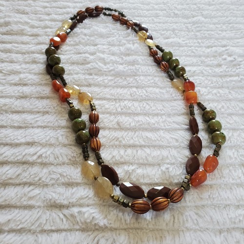 vintage premiere designs long multi beaded brown green orange necklace - Picture 4 of 19