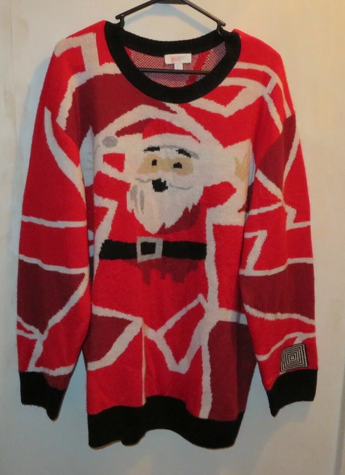 Lularoe XL Feo Navidad Suéter Papá Noel Rojo Blanco St Nick Jolly Unisex  Foto 2 de 4