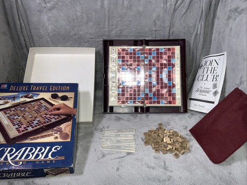 Scrabble Deluxe Travel Edition Wortspiel komplett 1990 Milton Bradley Holzfliesen - Bild 3 von 4