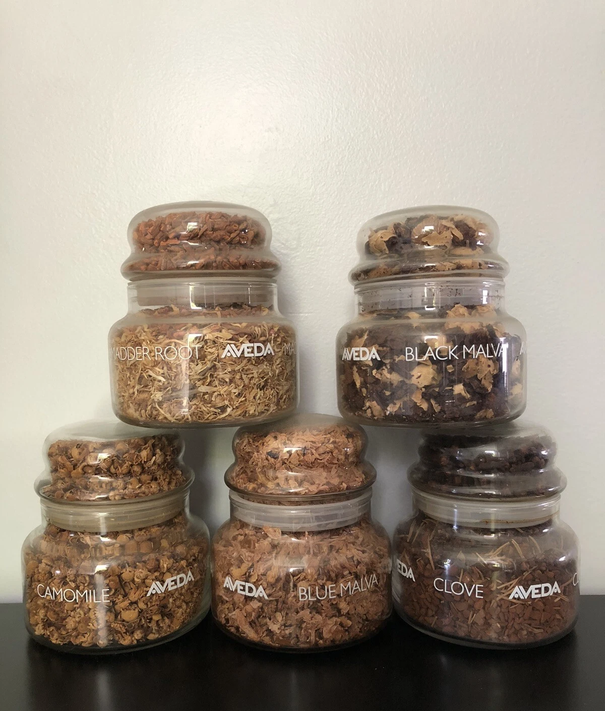 Aveda Herb Glass Jar Herbs Vintage Complete Set VERY RARE!!