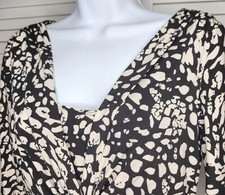 Chaps Mock Layered B & W Geometric Stretchy Fit & Flare Dress V-Neck Sz: MED