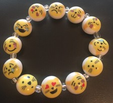 Kids Emoji Kitty Face Beaded Bracelet, Any Size, Expandable, Kids Jewelry Gift