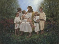 Religious Fabric Jesus With Children in Garden Cotton Church God 35" Panel