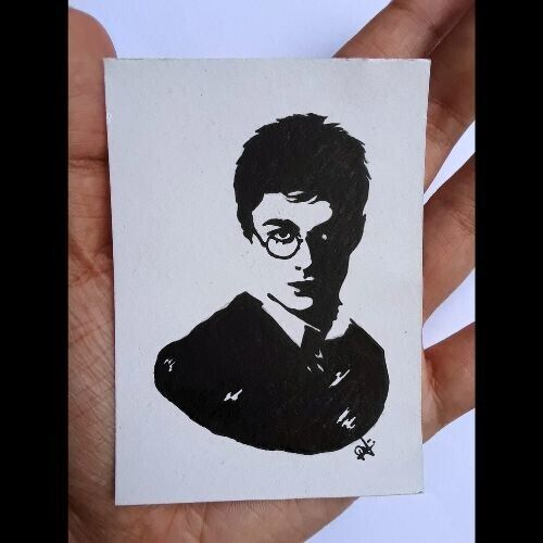 ACEO Original Famous Men Cartoon Character Black Pen Art Card 100% Hand Made New - Picture 2 of 7