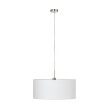 Image of Pendant Light Colour Satin Nickel Steel Shade White Fabric Bulb E27 1x60W