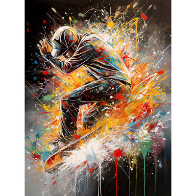Skateboarder Vibrant Splat Paint Action Shot Leinwand Poster Druck Bild Kunst