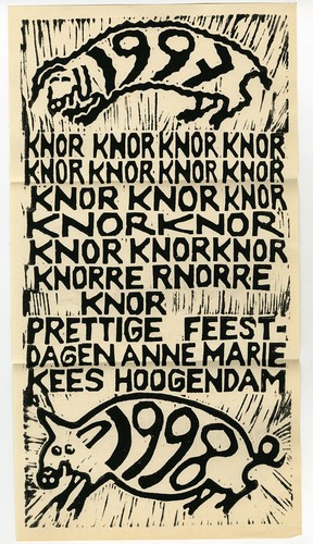 Original Master Print-Animal-New Year greeting card with pigs-Hoogendam-1997 - Picture 2 of 5