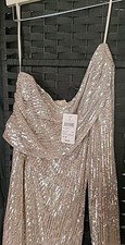 Windsor Taupe Tan Sequin Dress Evening Prom One Shoulder Women Small NWT Sexy 