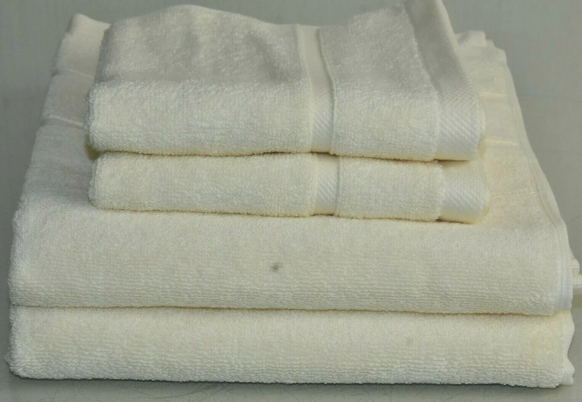 NEW FRETTE 4 PC Lanes Border 2 Washcloth + 2 Hand Towels Cream Ivory 8 avai