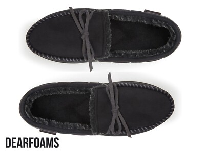 Dearfoams - Feels Like Home - Men's Moccasin with Tie Slipper. In Black. Size L