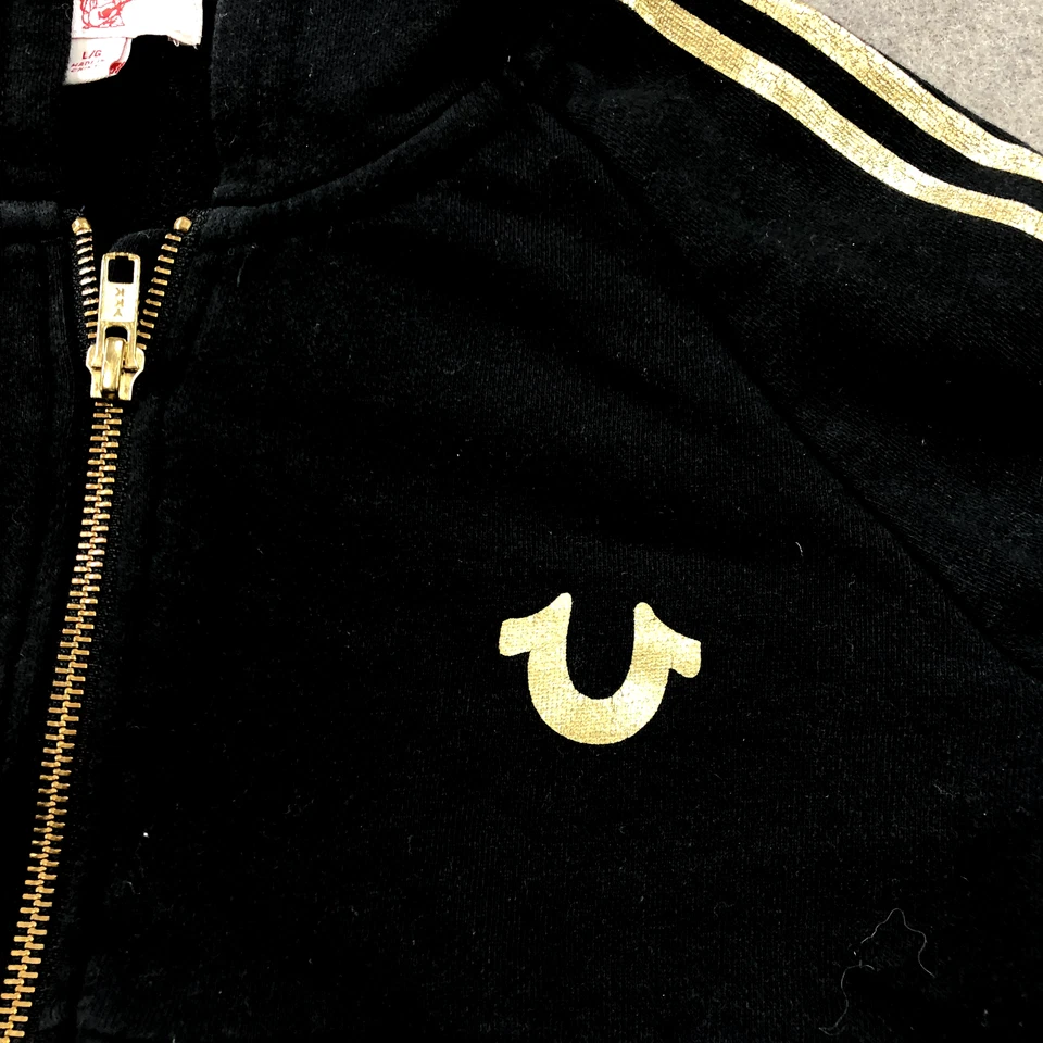 True Religion Jacket Womens Large Black Gold Jacket Hooded Full Zip - Image 4 of 4