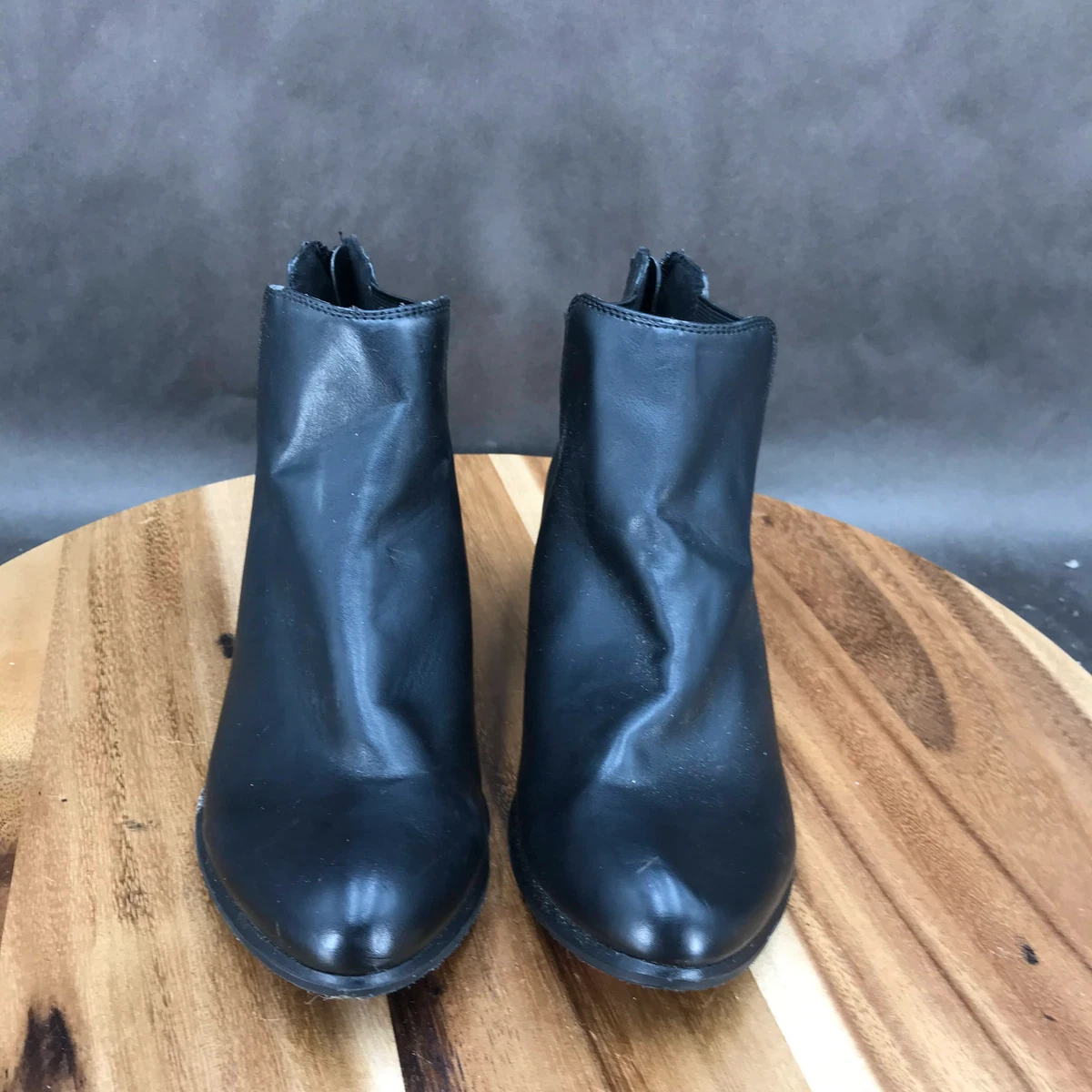 Black faux leather block heel ankle boots cheap
