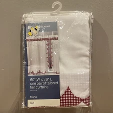 Essential Home by KMart Red Checked Tier Curtains Scalloped Tailored NOS Kitchen