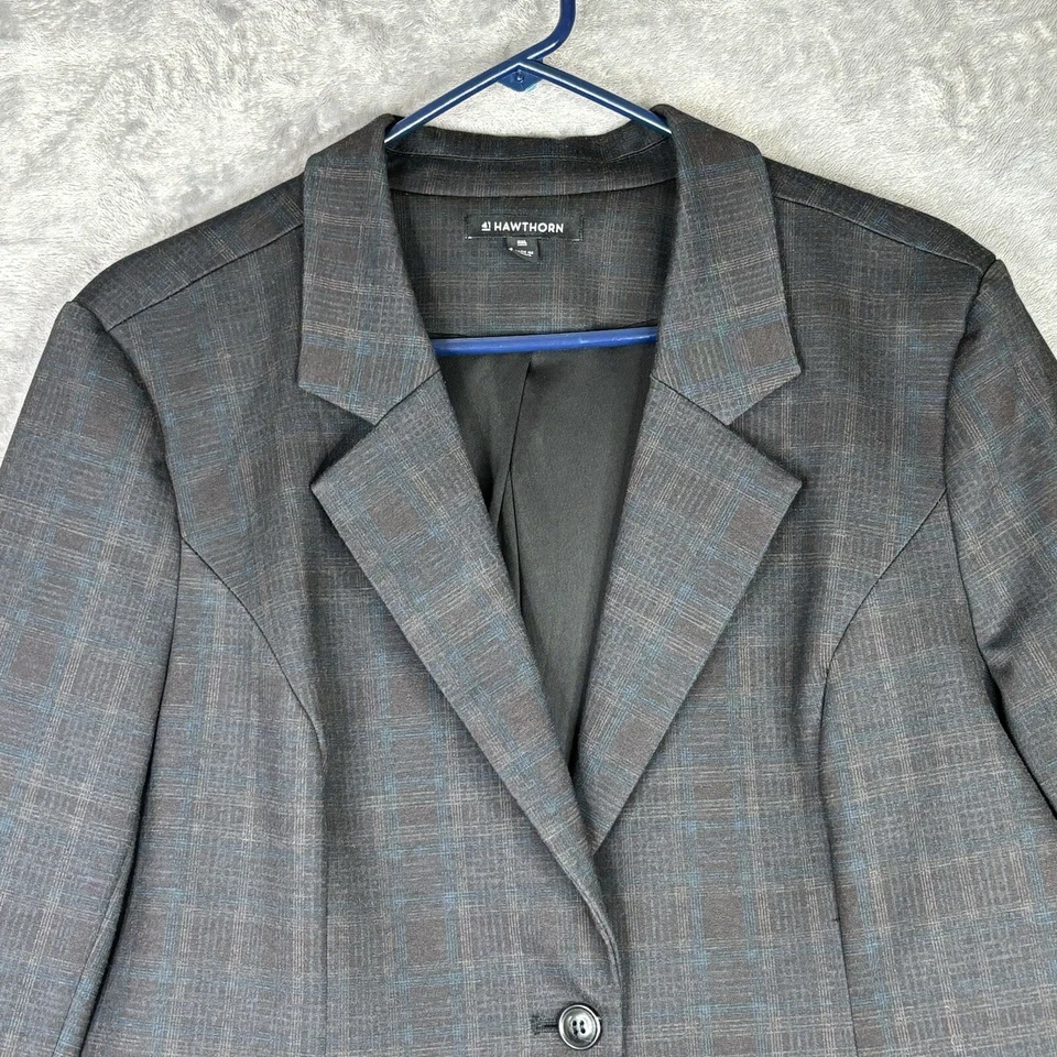 41 Hawthorn Blazer Womens XXL Gray Blue Plaid One Button Back Vent Long Sleeve - Image 3 of 4