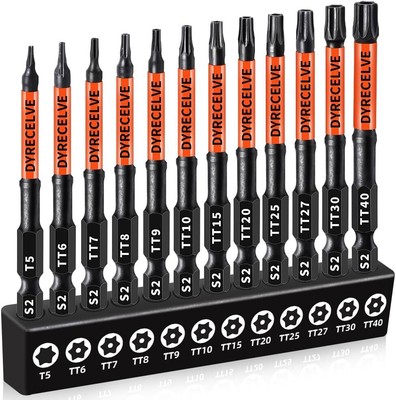 3 In Impact Torx Bits 12-Pieces, Security Torx Bit Set (T5 - T40) Tamper Proof T