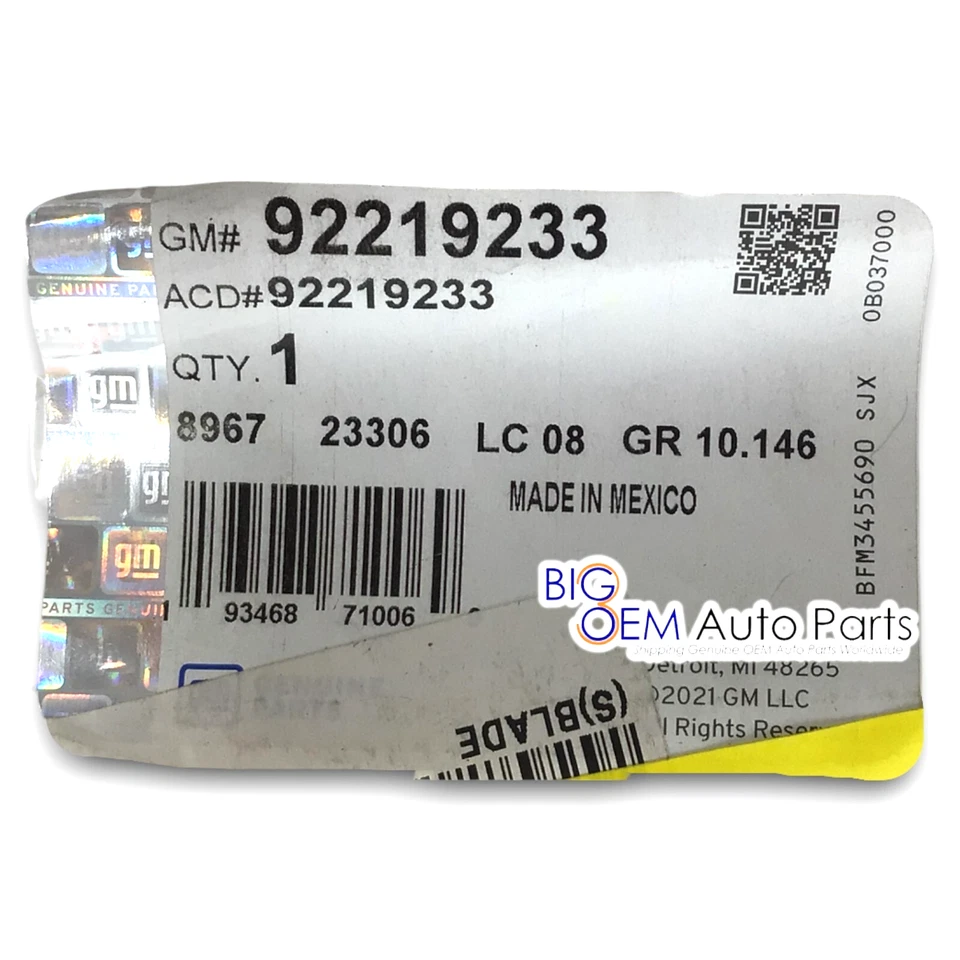 08-09 G8 11-17 Caprice 14-17 SS Driver Limpiaparabrisas Nuevo OEM 92219233 Foto 4 de 4