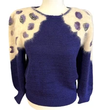 Vtg Christine Phillipe M Embellished Sweater Purple White Angora Holiday Party