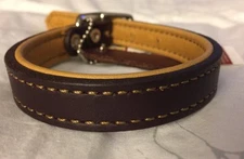 New Circle T Coastal Pet Products Brown Yellow Reversible Leather Dog Collar 12"