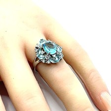 Sterling Silver Synthetic Aquamarine and Cubic Zirconia Ring - Size 6