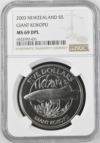 2003 New Zealand Giant Kokopu $5 Coin - NGC MS69 DPL TOP POP - F20