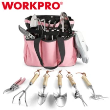 WORKPRO Pink Garden Tool Set 7PC Stainless Steel Heavy Duty Tool w/Wooden Handle